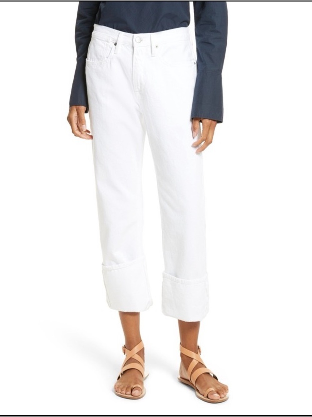 Le Frame Women's Size 26, White Oversized Cuffed In Blanc Relaxed Fit Jeans